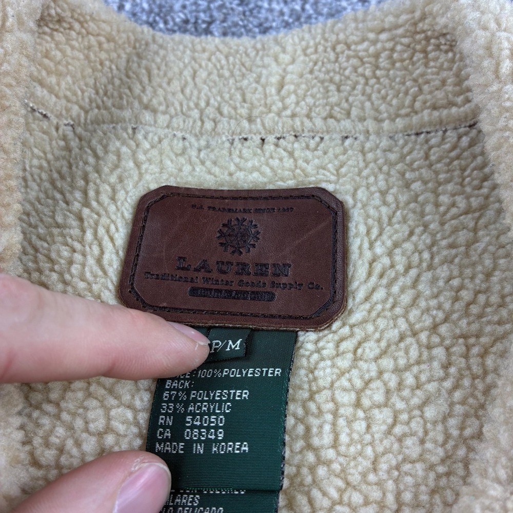 Lauren Ralph Lauren Faux Suede Coat Womens Petite Medium Brown Sherpa Lined - Picture 3 of 6